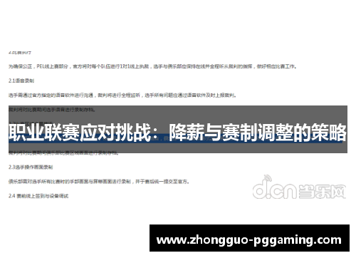 职业联赛应对挑战：降薪与赛制调整的策略